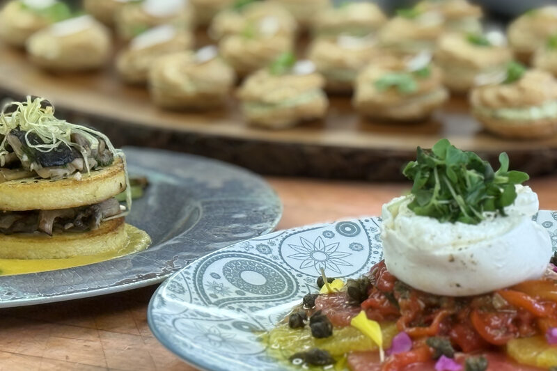 Plated appetizers and canapes prepared by the Bingemans culinary team