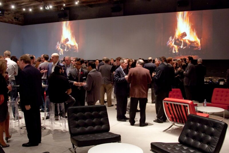 Guests at a catered reception in the Tannery Event Centre